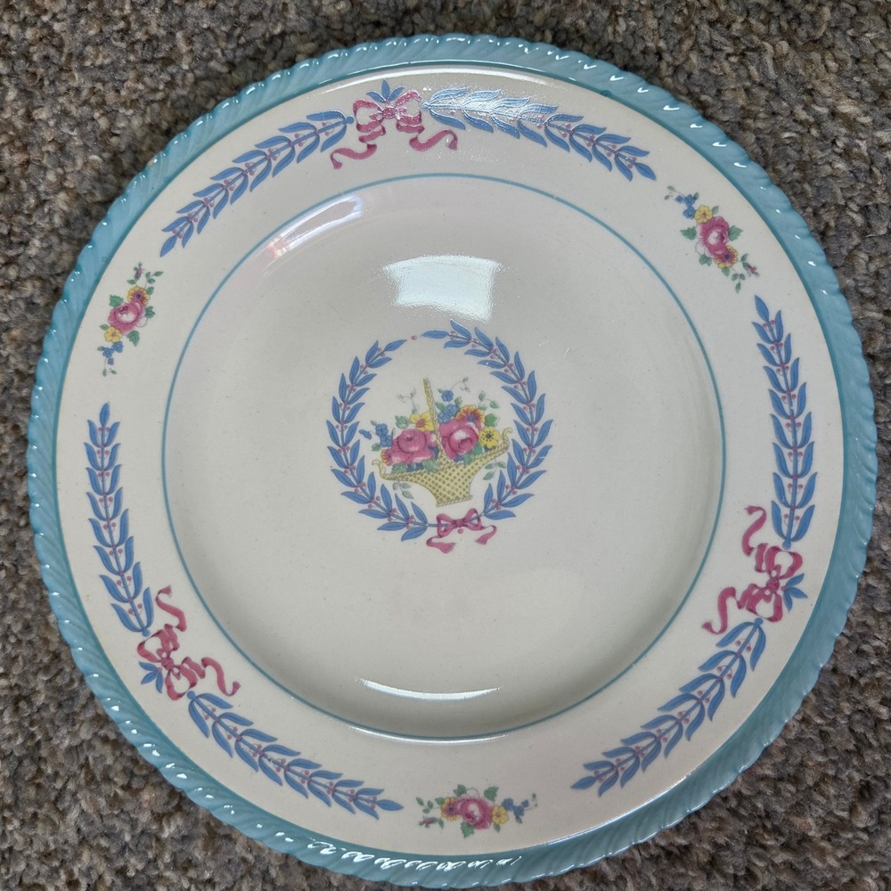 Crown Ducal Ware Cambridge Bread Plate Floral Basket Blue Laurel England Vintage